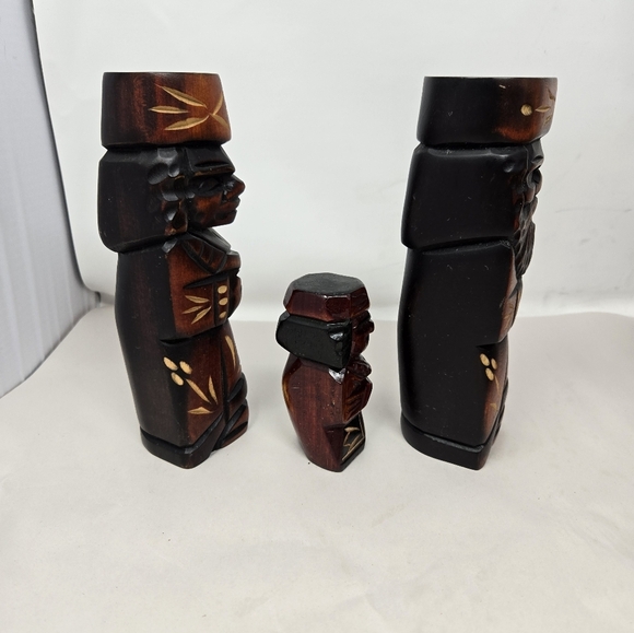 Japanese Ainu Father, Mother & Child Wood Carved Figurines Family Vintage - Picture 4 of 10